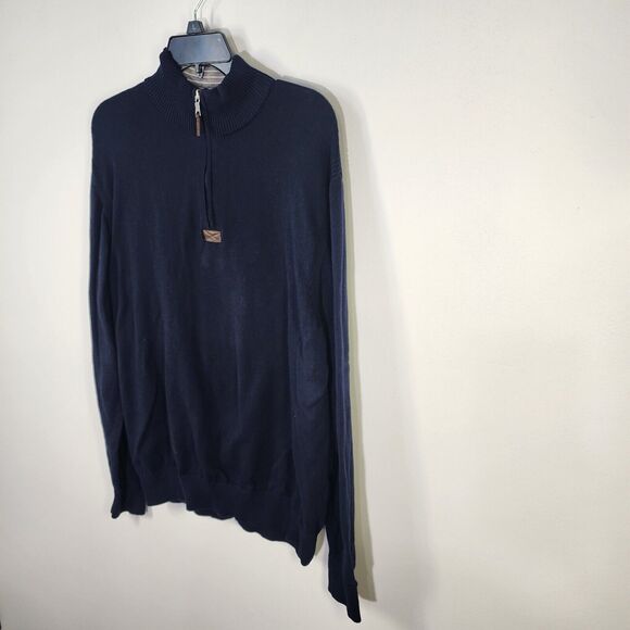 Allen Edmonds Sweater Mens Large Navy 100% Pima Cotton 1/4 Quarter Zip Pullover - Picture 5 of 8